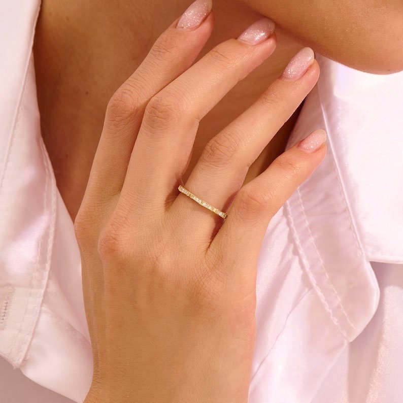 925 Sterling Silver Slim Wedding Ring: 2mm Thin Band with Real Diamonds