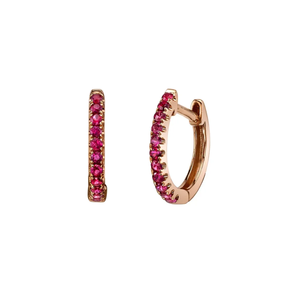 925 Sterling Silver Small Ruby Huggies