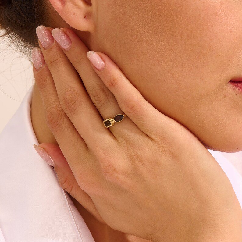 925 Sterling Silver Smoky Gray Toi et Moi Ring