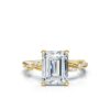 Comfort-fit engagement ring with emerald cut centre stone