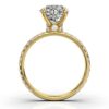 Engagement ring featuring 34 round side stones and a slim band