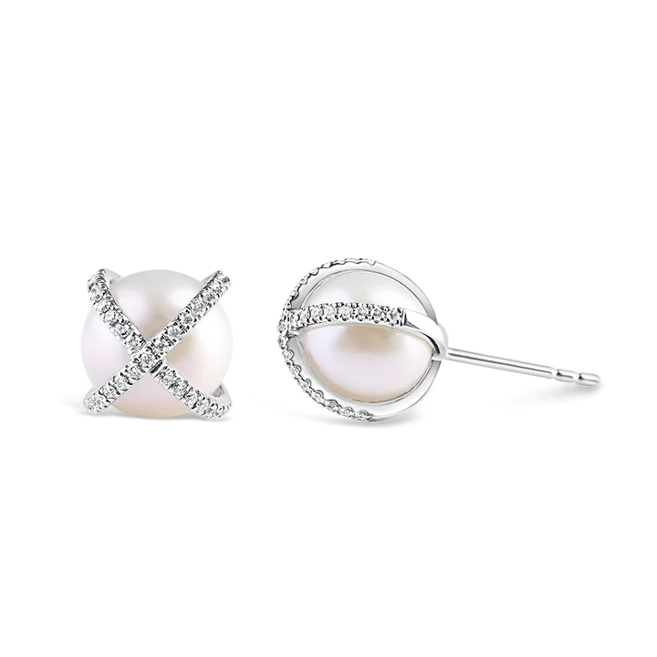 925 Sterling Silver Sophia Pearl Diamond Stud Earrings
