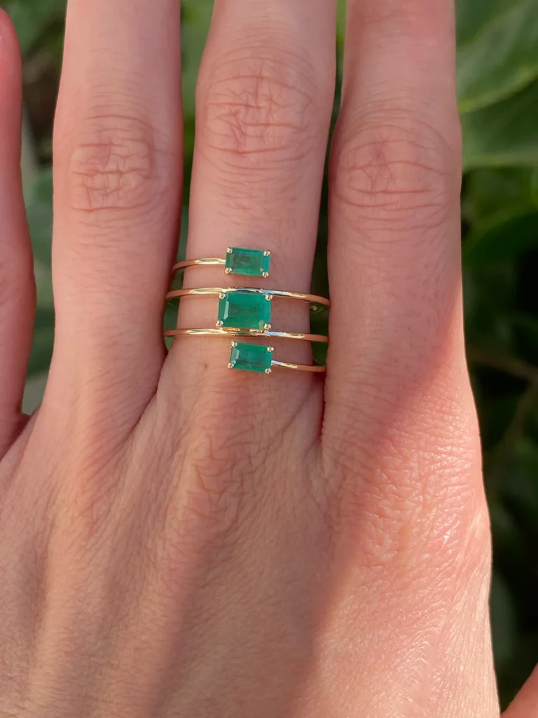 925 Sterling Silver Spiral Emerald Ring
