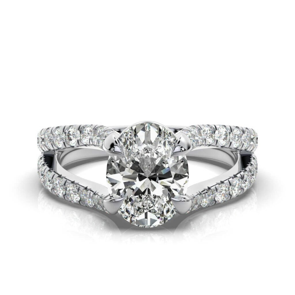 925 Sterling Silver Split Shank Diamond Engagement Ring