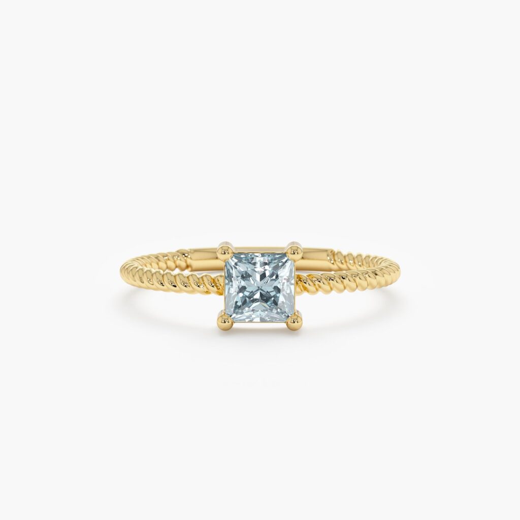 925 Sterling Silver Square Aquamarine Ring