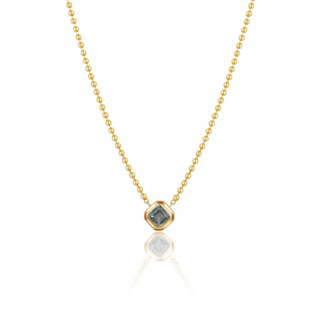 925 Sterling Silver Square Blue Topaz Ball Chain Necklace