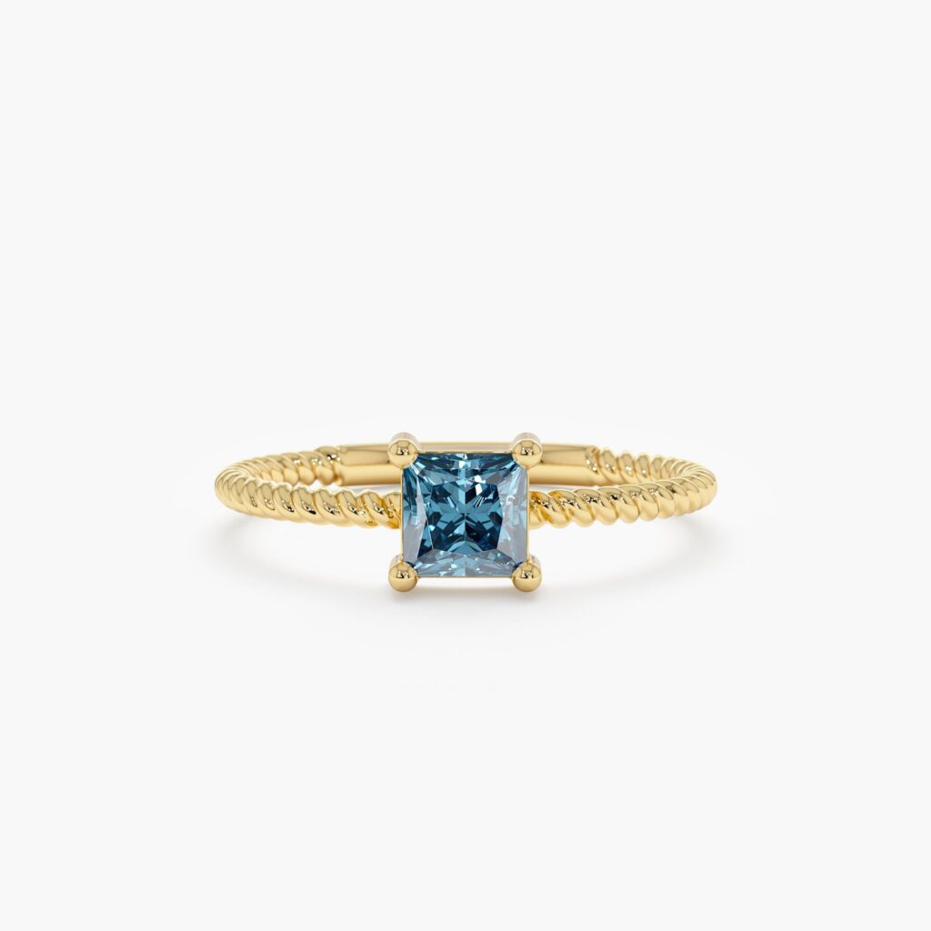 925 Sterling Silver Square Blue Topaz Ring