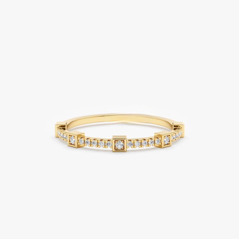 925 Sterling Silver Square Design Diamond Ring