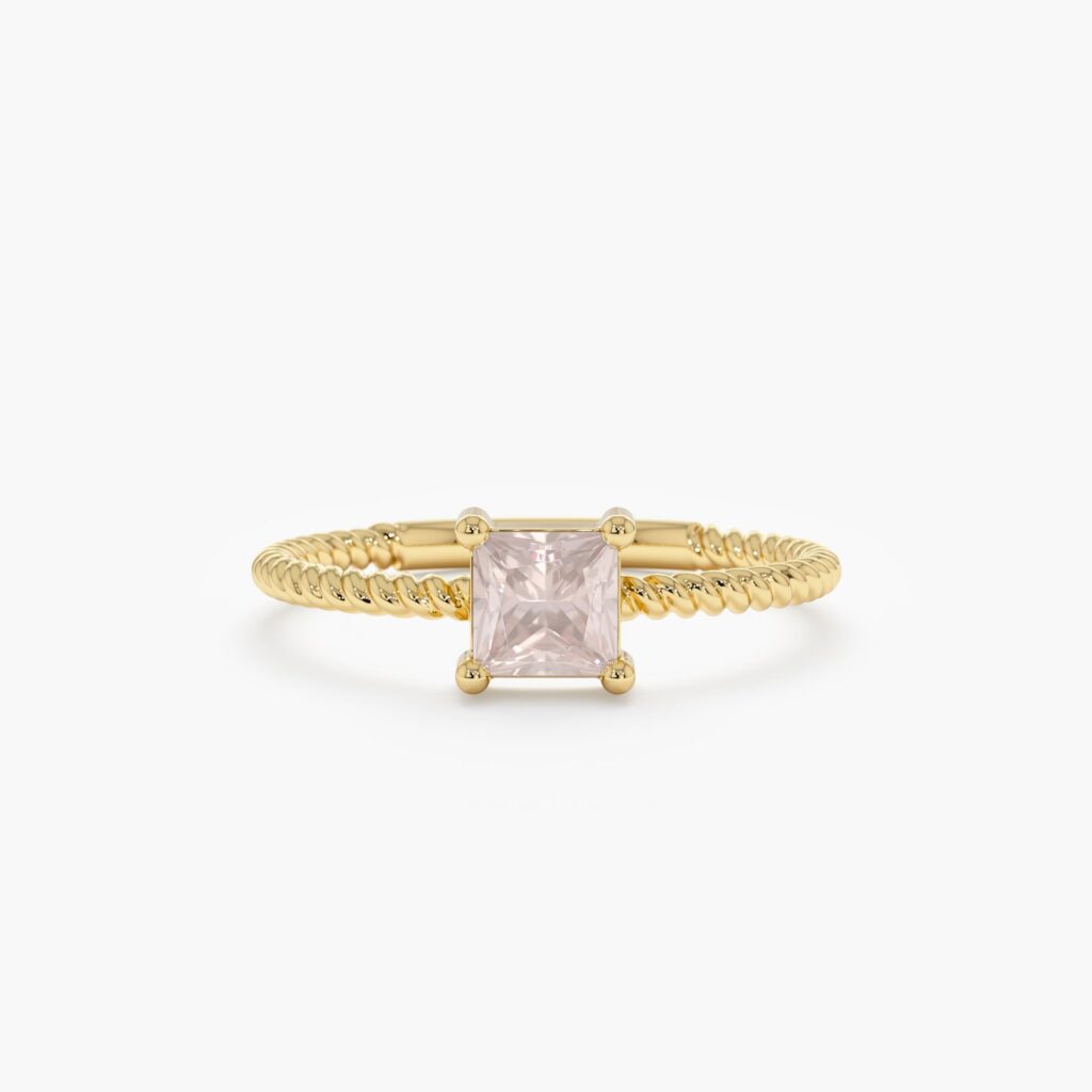 925 Sterling Silver Square Rose Quartz Ring