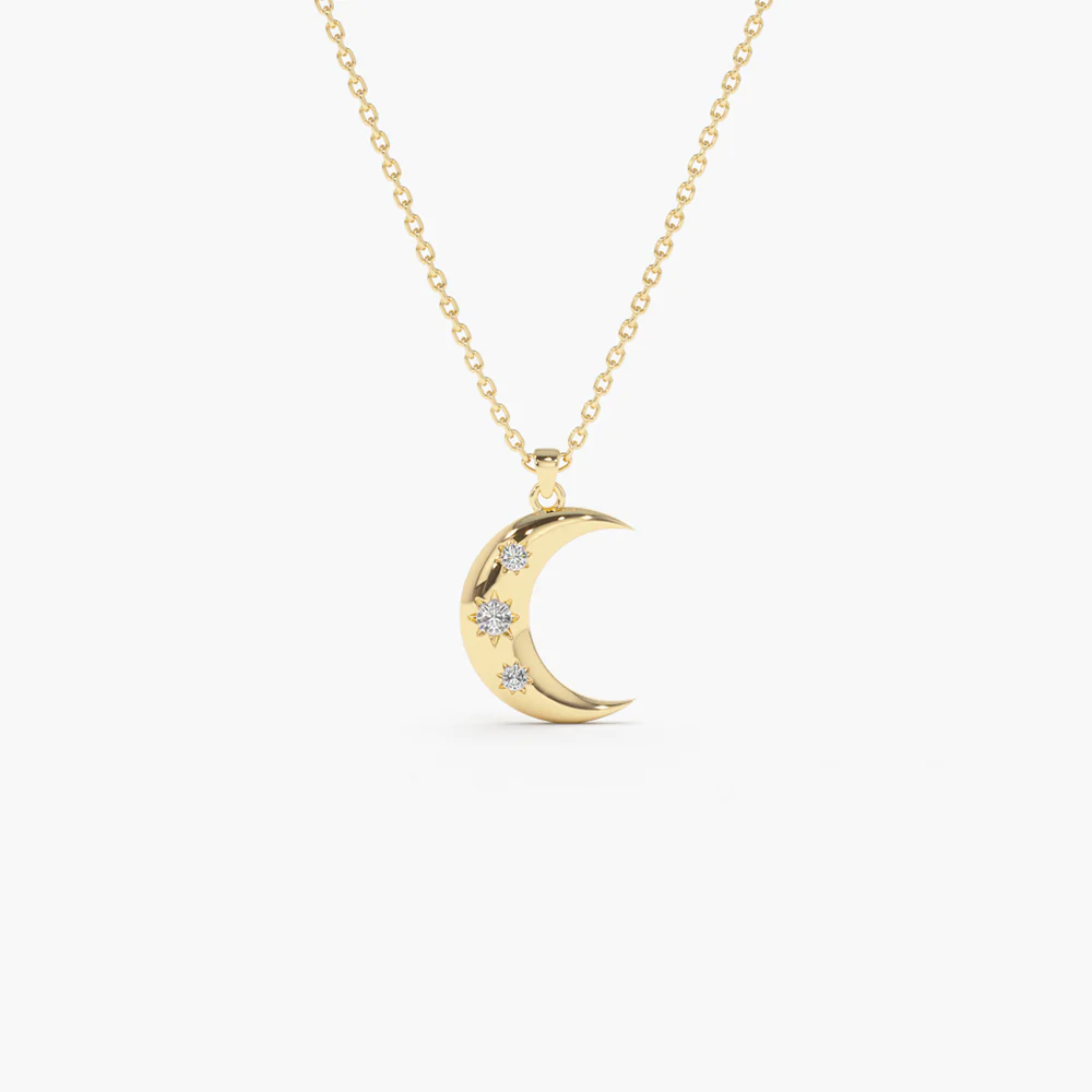925 Sterling Silver Star Setting Crescent Diamond Necklace