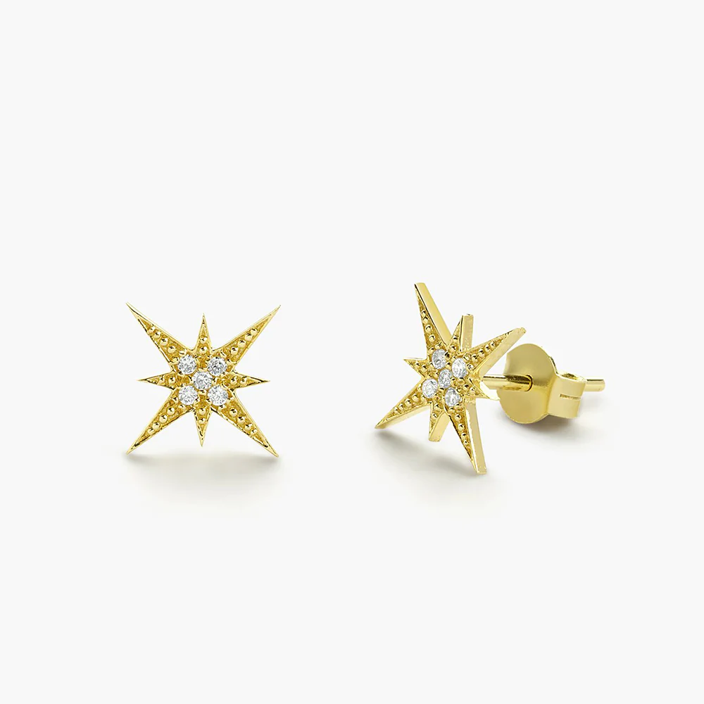 925 Sterling Silver Starburst Diamond Earrings