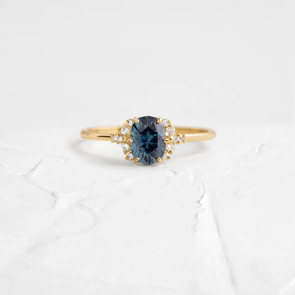 925 Sterling Silver Stargaze Ring, 1.02ct. Oval Cut Greenish Blue Montana Sapphire 925 Sterling Silver Ring