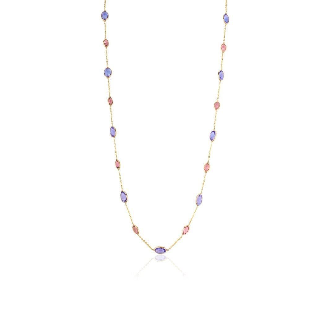 925 Sterling Silver Tanzanite And Tourmaline Station Necklace