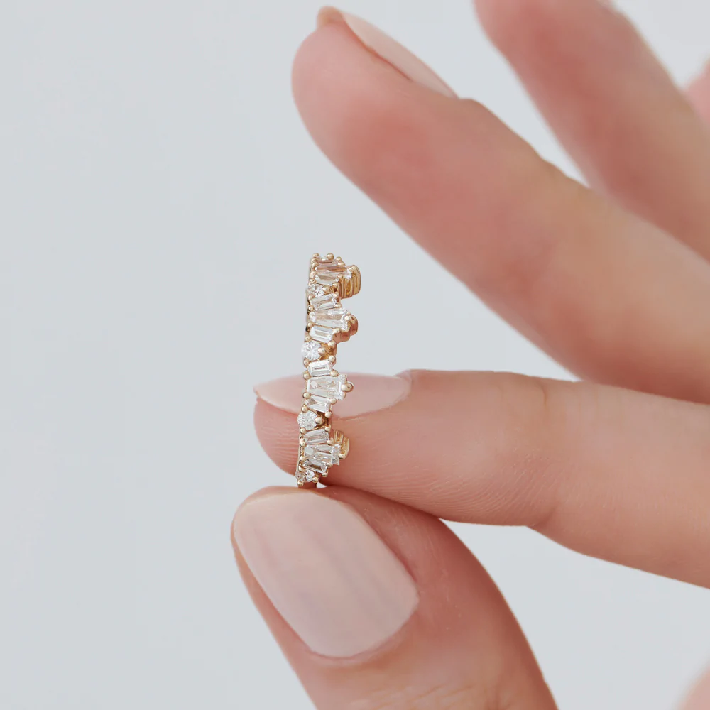 925 Sterling Silver Tapered Baguette Diamond Flush Ring