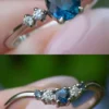 925 Sterling Silver Teal Blue Montana Sapphire Engagement Ring Set