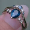 925 Sterling Silver Teal Blue Montana Sapphire Engagement Ring Set - Image 2