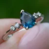 925 Sterling Silver Teal Blue Montana Sapphire Engagement Ring Set - Image 3