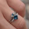 925 Sterling Silver Teal Blue Montana Sapphire Engagement Ring Set - Image 4