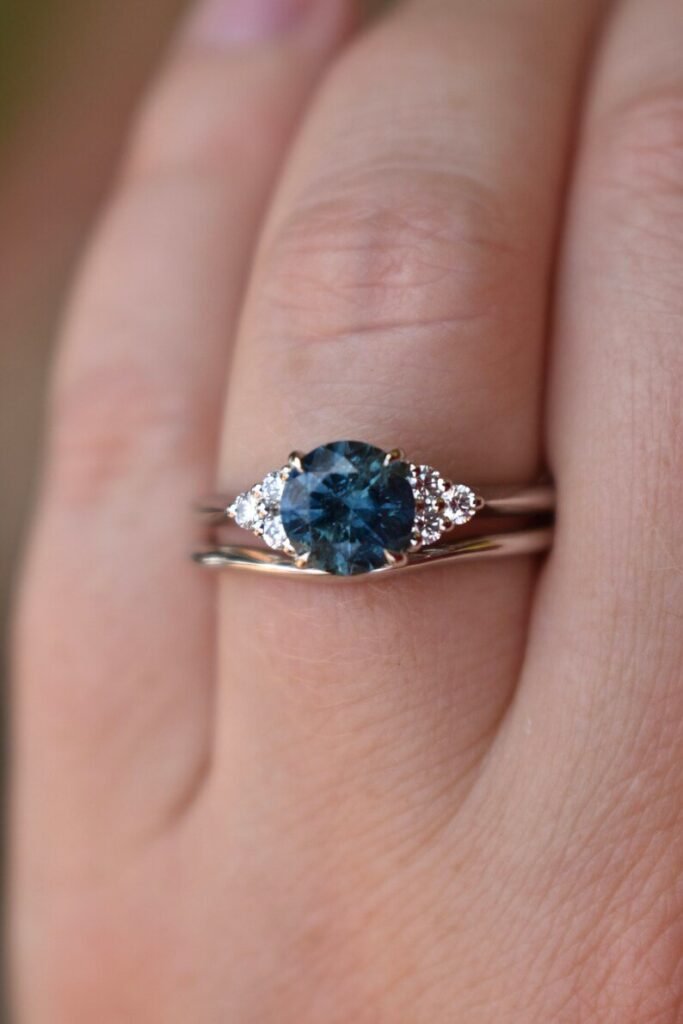 925 Sterling Silver Teal Blue Montana Sapphire Engagement Ring