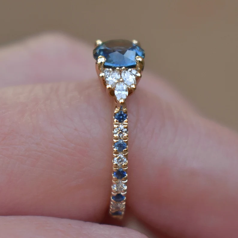 925 Sterling Silver Teal Blue Montana Sapphire Floral Engagement Ring