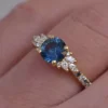 925 Sterling Silver Teal Blue Montana Sapphire Floral Engagement Ring - Image 2