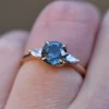 925 Sterling Silver Teal Blue Montana Sapphire Ring With Diamonds - Image 3