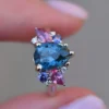 925 Sterling Silver Teal Blue Pear Sapphire Cluster Engagement Ring