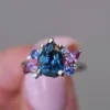 925 Sterling Silver Teal Blue Pear Sapphire Cluster Engagement Ring - Image 2