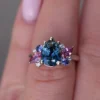925 Sterling Silver Teal Blue Pear Sapphire Cluster Engagement Ring - Image 3