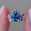 925 Sterling Silver Teal Blue Pear Sapphire Cluster Engagement Ring - Image 4