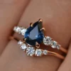 925 Sterling Silver Teal Blue Sapphire Engagement Ring Set - Image 2