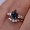 925 Sterling Silver Teal Blue Sapphire Engagement Ring Set - Image 3