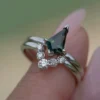 Modern kite engagement ring set in thick gold-plated sterling silver