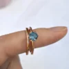 925 Sterling Silver Teal Blue Solitaire Montana Sapphire Rings Set - Image 3
