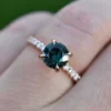 925 Sterling Silver Teal Green Sapphire and Diamond Engagement Ring Set