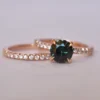 925 Sterling Silver Teal Green Sapphire and Diamond Engagement Ring Set - Image 2