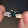 925 Sterling Silver Teal Green Sapphire and Diamond Engagement Ring Set - Image 3