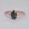 925 Sterling Silver Teal Green Sapphire and Diamond Engagement Ring - Image 2