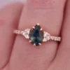 925 Sterling Silver Teal Green Sapphire and Diamond Engagement Ring - Image 3