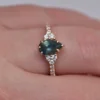 925 Sterling Silver Teal Green Sapphire and Diamond Engagement Ring - Image 4