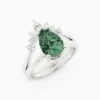 925 Sterling Silver Teal Green Sapphire Engagement Ring Set With Diamonds - Image 3