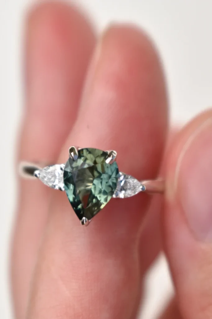925 Sterling Silver Teal Green Sapphire Engagement Ring