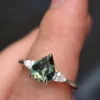 925 Sterling Silver Teal Green Sapphire Engagement Ring - Image 2