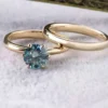 925 Sterling Silver Teal Green Solitaire Montana Sapphire Rings Set