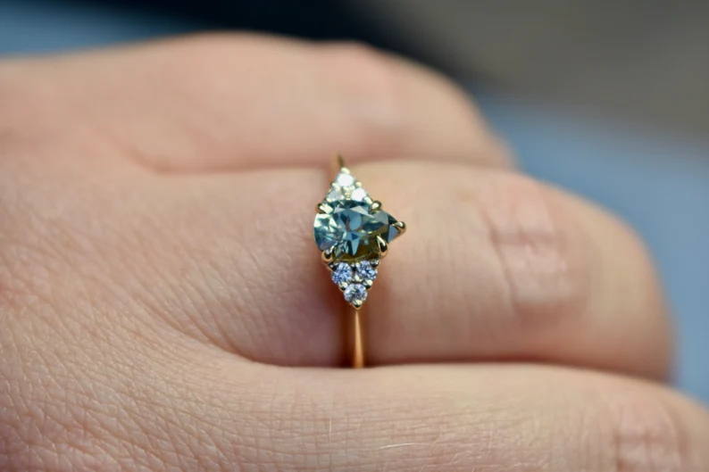 925 Sterling Silver Teal Mint Green Montana Sapphire Ring