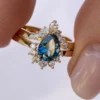 925 Sterling Silver Teal Montana Sapphire and Diamond Engagement Ring Set - Image 3