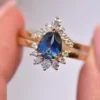 925 Sterling Silver Teal Montana Sapphire and Diamond Engagement Ring Set - Image 4