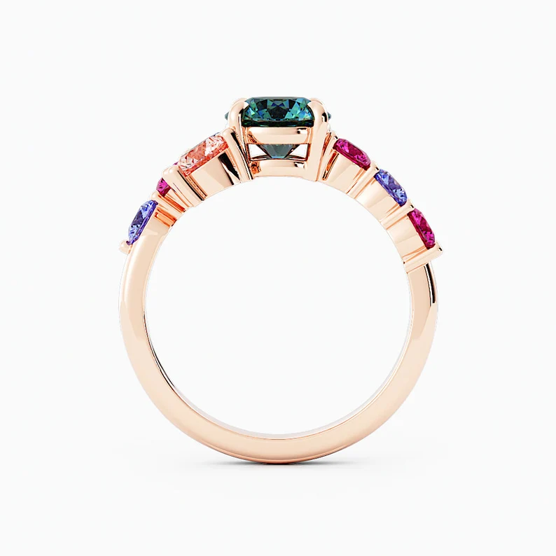 925 Sterling Silver Teal Sapphire Cluster Engagement Ring