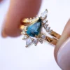 925 Sterling Silver Teal Sapphire Engagement Ring With Diamonds