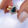 925 Sterling Silver Teal Sapphire Engagement Ring With Diamonds - Image 2